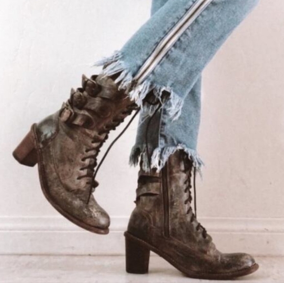 🩶Rare- BED|STÜ "Fiona" Distressed Leather Moto Victorian Combat Boots - Picture 16 of 16